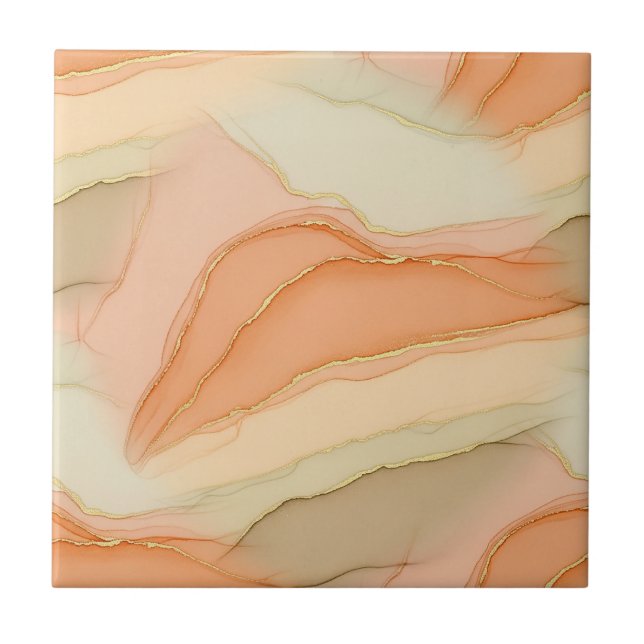 Organic Gold Marble Warm Neutral Abstract Ceramic Tile (Front)