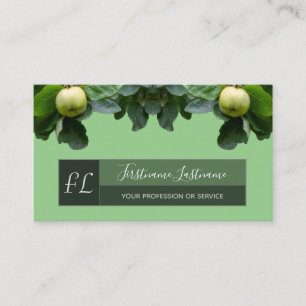 Organic green apple tree grey rectangle monogram business card