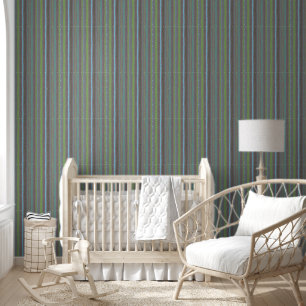 Organic Green Blue Vertical Boho Stripes Wallpaper