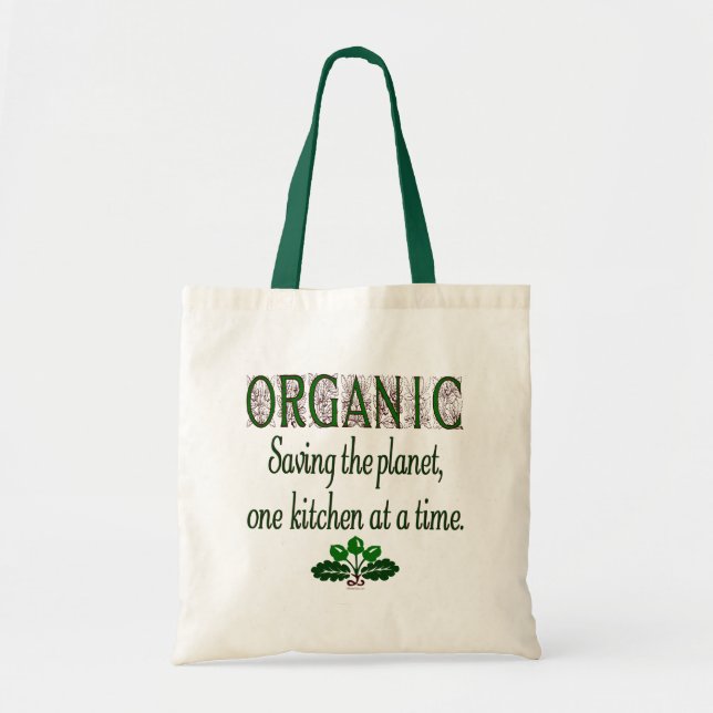 Organic Green Kitchen Saying Canvas Tote Bag (Front)