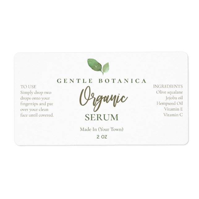 Organic Green Leaf Logo Face Serum Labels (Front)