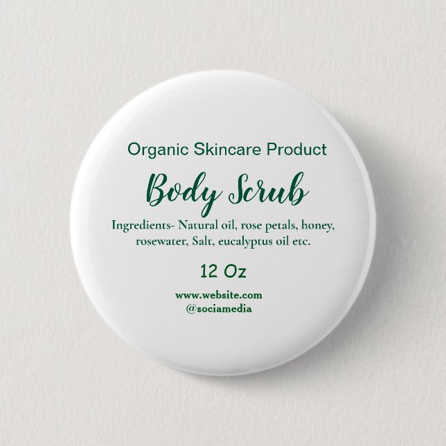Organic green nature body scrub butter add name in 6 cm round badge (Front)