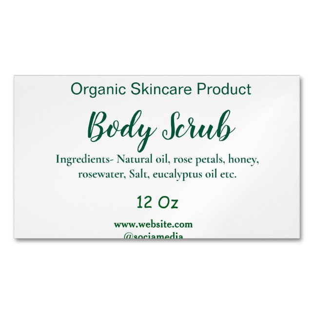 Organic green nature body scrub butter add name in 	Magnetic business card (Front)