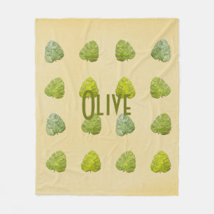 Organic Green Tropical Leaf Fleece Blanket