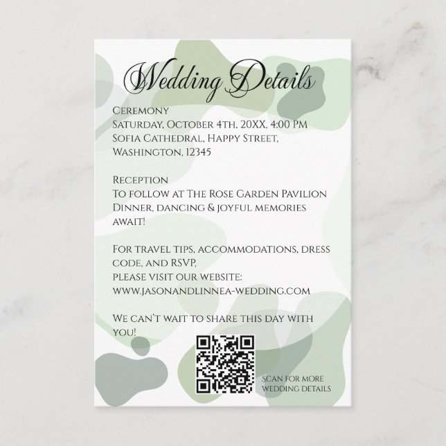 Organic Greenery Geometric Abstract Wedding Enclosure Card (Front)