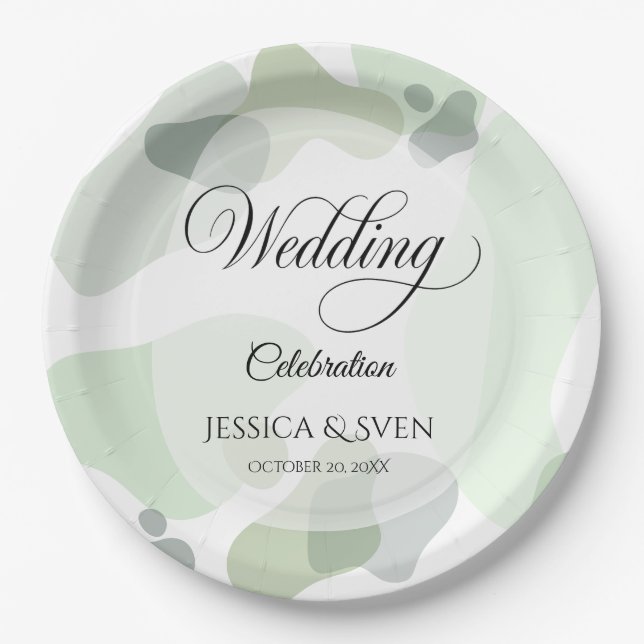 Organic Greenery Geometric Abstract Wedding Paper Plate (Front)