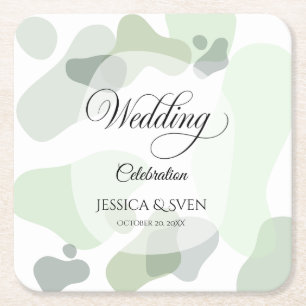 Organic Greenery Geometric Abstract Wedding Square Paper Coaster