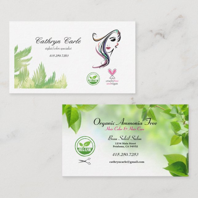 Organic Hair Care Hairstylist Business Cards (Front/Back)
