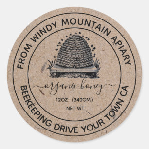  Organic Honey  Kraft Paper Jar Labels   Beehive