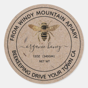  Organic Honey  Kraft Paper Jar Labels   Honeybee