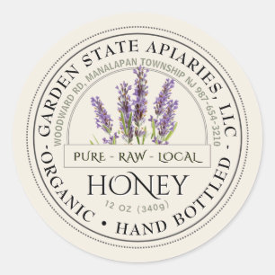 Organic Honey Label with Vintage Lavender on Ivory