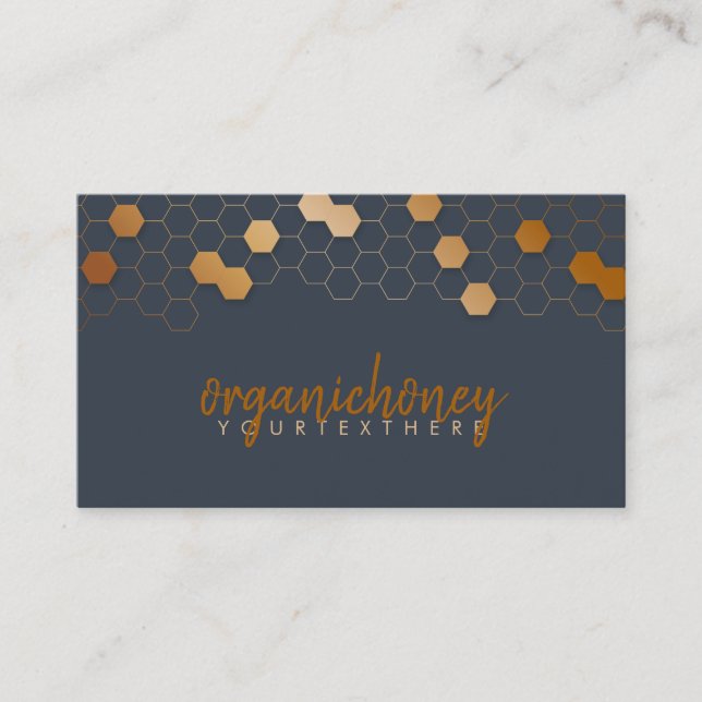 Organic Honeycomb bee farm Apiary Navy Business Card (Front)