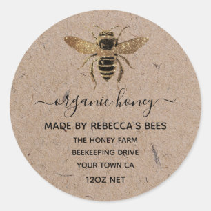  Organic Kraft Paper  Honey Jar Labels   Honeybee