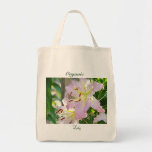 Organic Lady Tote Bags Pink Lily Flower Garden