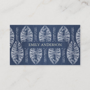 ORGANIC LEAF PATTERN INDIGO BLUE TIE DYE BATIK BUSINESS CARD