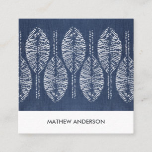 ORGANIC LEAF PATTERN INDIGO BLUE TIE DYE BATIK SQUARE BUSINESS CARD