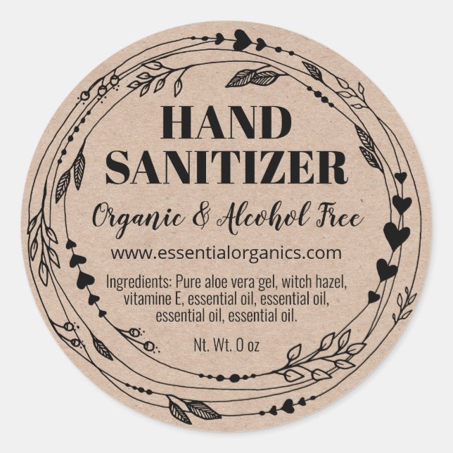 Organic Leaves Homemade Hand Sanitizer Labels (Front)
