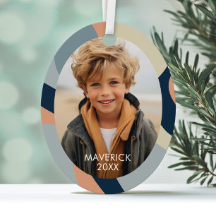 Organic Line Abstract Art - 1 Photo Navy Neutral Metal Tree Decoration