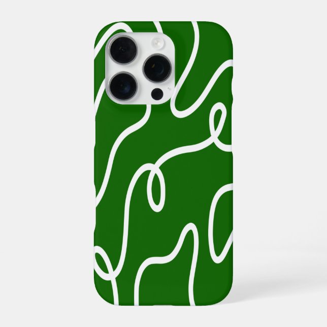 Organic Liquid Line Art Forest Green Wavy Abstract iPhone Case (Back)