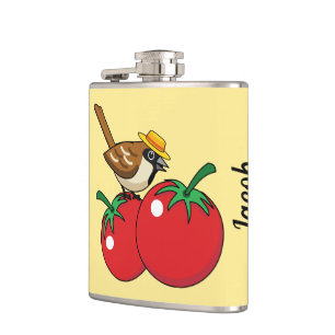 Organic Lover Sparrow Eating Red Tomato Add Name Hip Flask