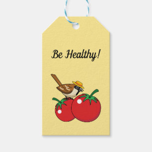 Organic Lover Sparrow Eating Red Tomato Add Text Gift Tags