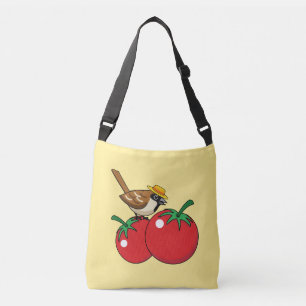 Organic Lover Sparrow Eating Red Tomato Crossbody Bag