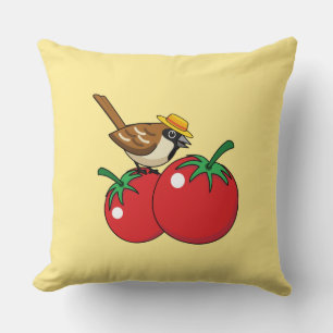 Organic Lover Sparrow Eating Red Tomato Cushion