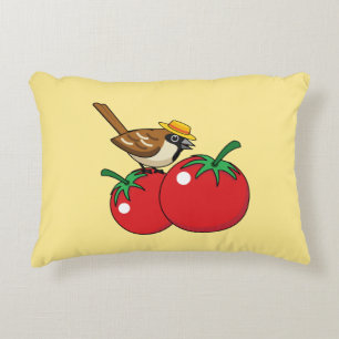 Organic Lover Sparrow Eating Red Tomato Decorative Cushion