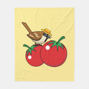 Organic Lover Sparrow Eating Red Tomato Fleece Blanket