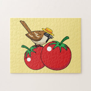 Organic Lover Sparrow Eating Red Tomato Jigsaw Puzzle