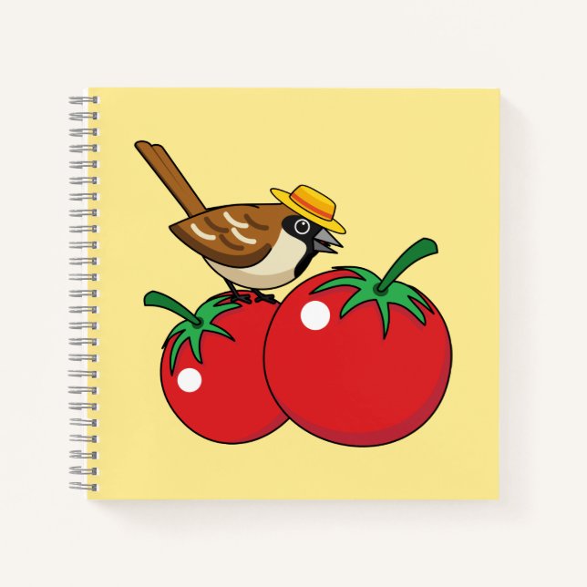 Organic Lover Sparrow Eating Red Tomato Notebook (Front)