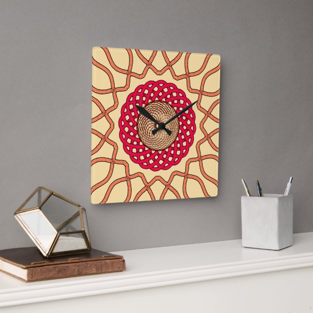 Organic Mandala Spiral Design Square Wall Clock (Office)