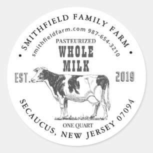 Organic Milk Farm Label with Vintage Holstein Cow