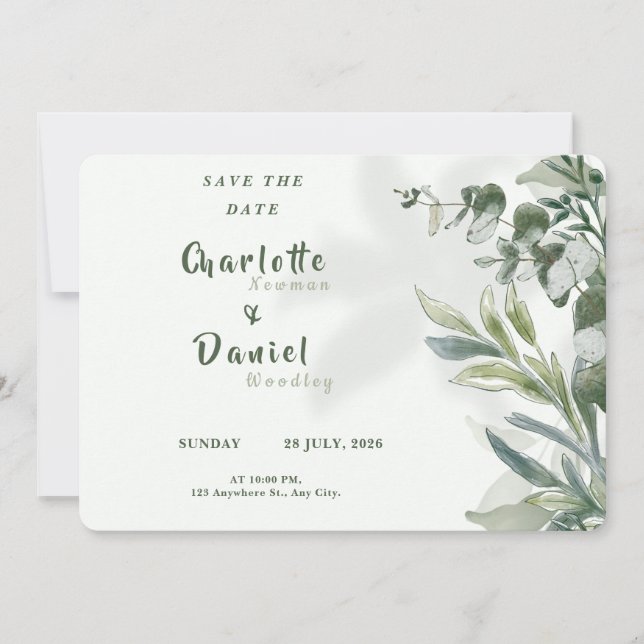 Organic Modern Botanical Wedding Save the Date  (Front)