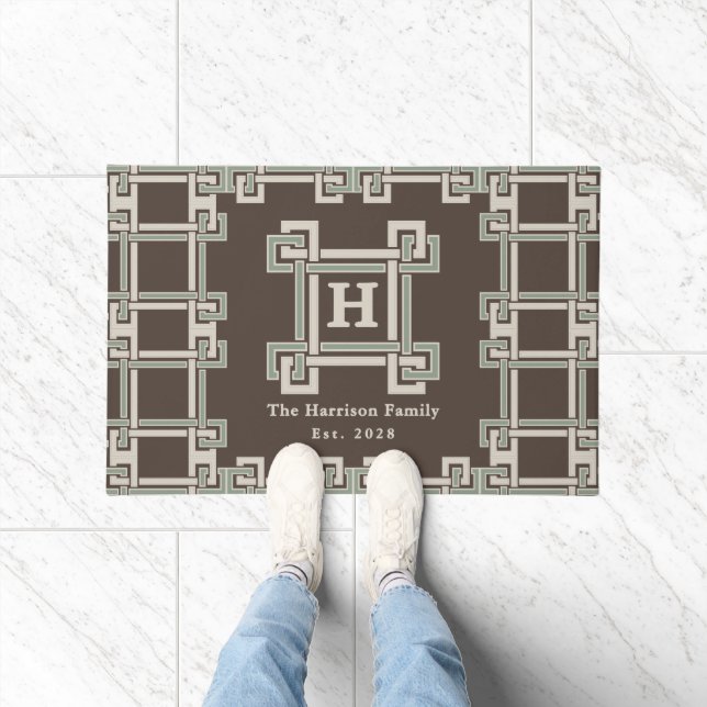 Organic Modern Sage Chocolate Monogrammed Doormat (Indoor)