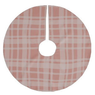 Organic Modern Terracotta Beige Plaid Accent Decor Brushed Polyester Tree Skirt