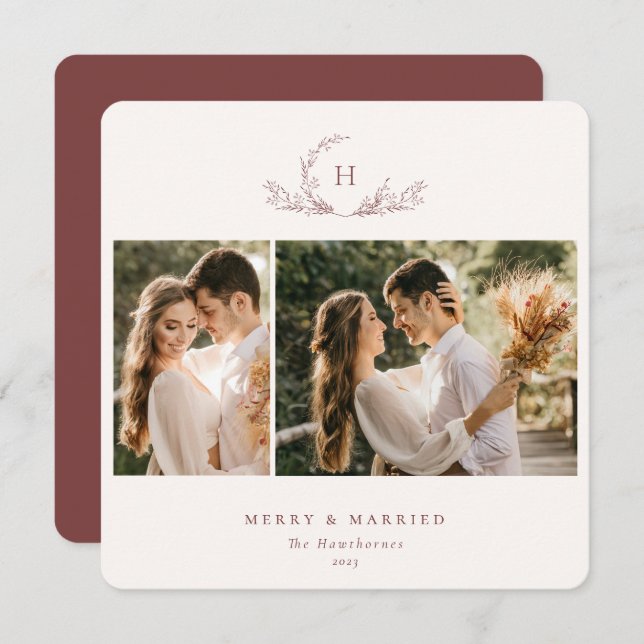 Organic Monogram 2 Photo  Holiday Card (Front/Back)