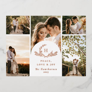 Organic Monogram 5 Photo Foil Holiday Postcard