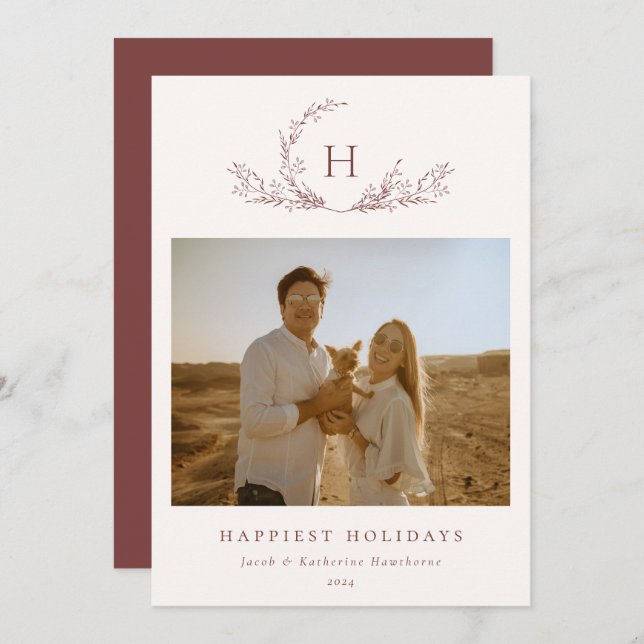 Organic Monogram Photo Holiday Card (Front/Back)