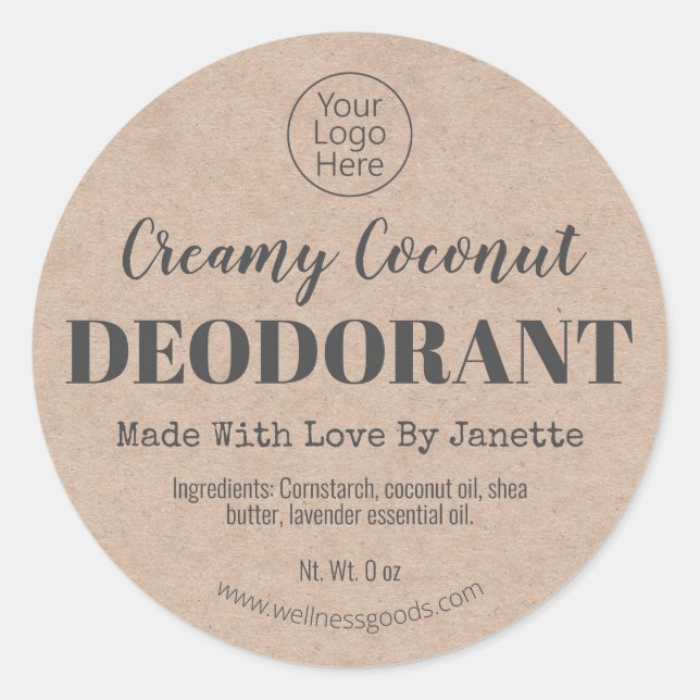 Organic Natural Handmade Deodorant Kraft Labels (Front)
