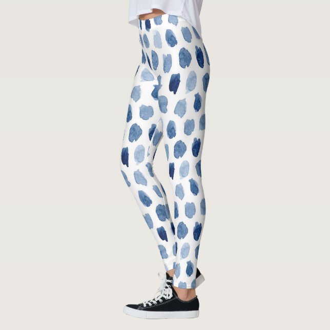ORGANIC NAVY BLUE INDIGO DOTS TIE DYE PATTERN LEGGINGS (Left)