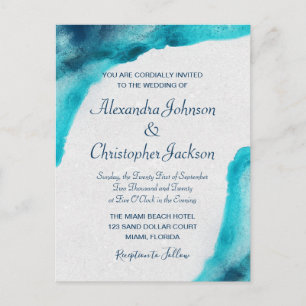 Organic Ocean Blue Watercolor Wedding Invitation