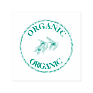 Organic olive branch illustration round frame self-inking stamp