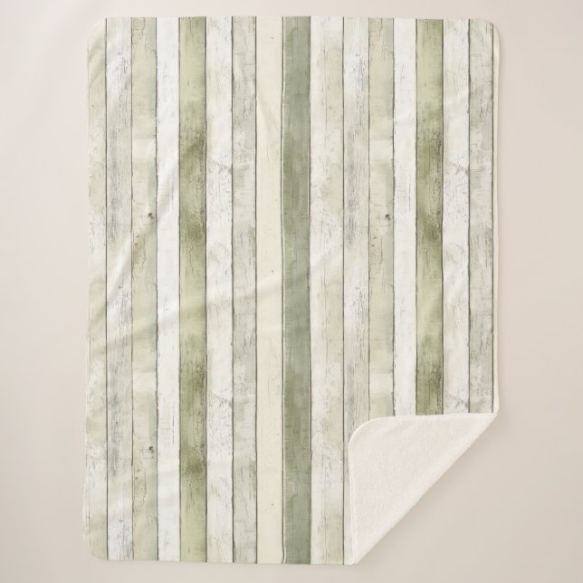 Organic Olive Ivory Faux Wood Stripes Christmas Sherpa Blanket (Front)