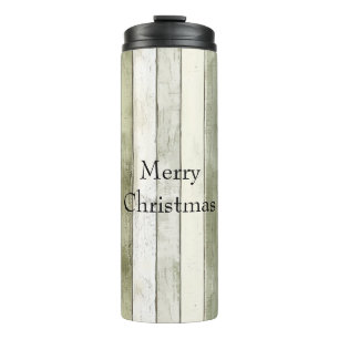 Organic Olive Ivory Faux Wood Stripes Christmas Thermal Tumbler