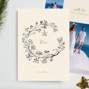 Organic PEACE Wreath Multi Photo Year in Review Holiday Card