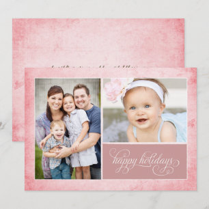 Organic Pink Grunge 2 Photo Holiday Card