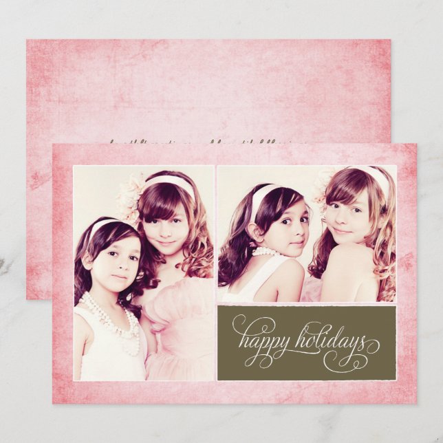 Organic Pink Grunge 2 Photo Holiday Card (Front/Back)