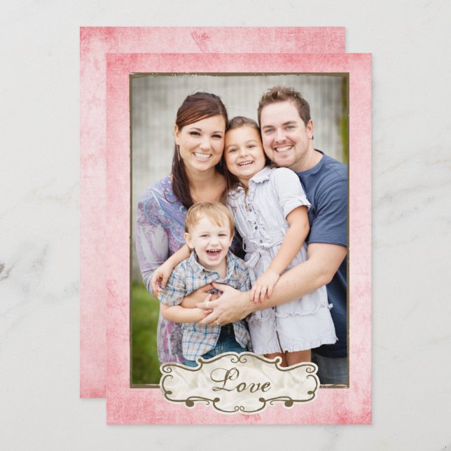 Organic Pink Grunge Double Sided Photo Holiday (Front/Back)