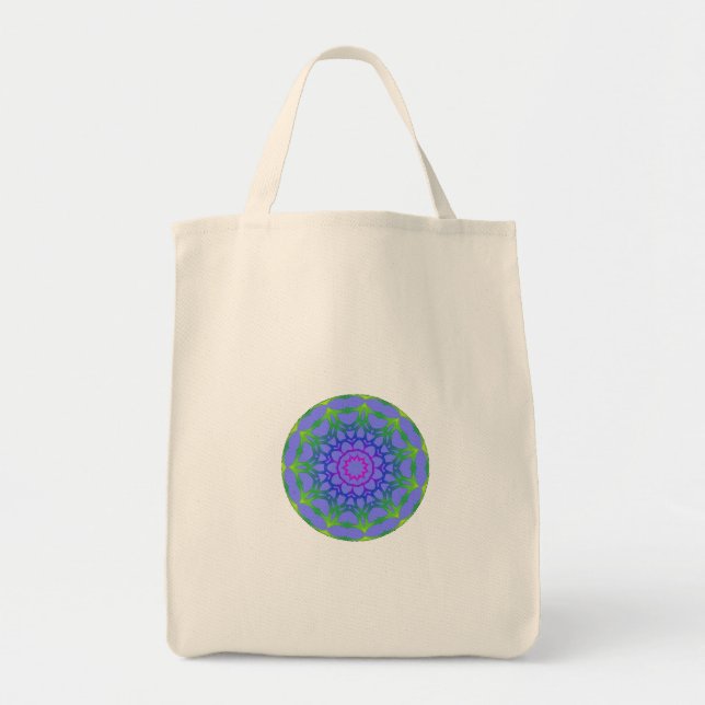 Organic Rainbow Mandala Tribal Grocery Bag Tote (Front)